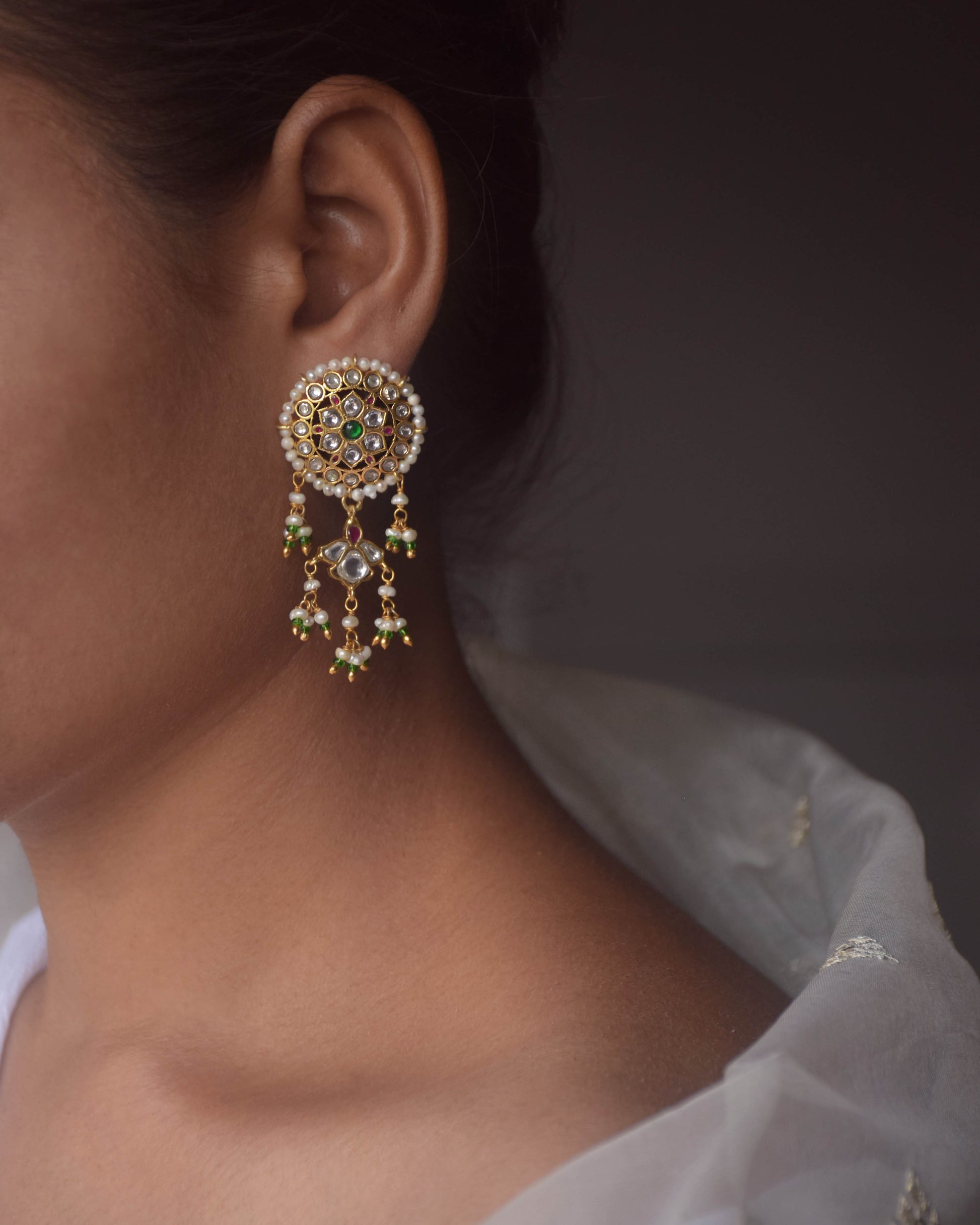 Nuvi Jewels handcrafted dangler earrings with freshwater pearls in 925 sterling silver gold plated design