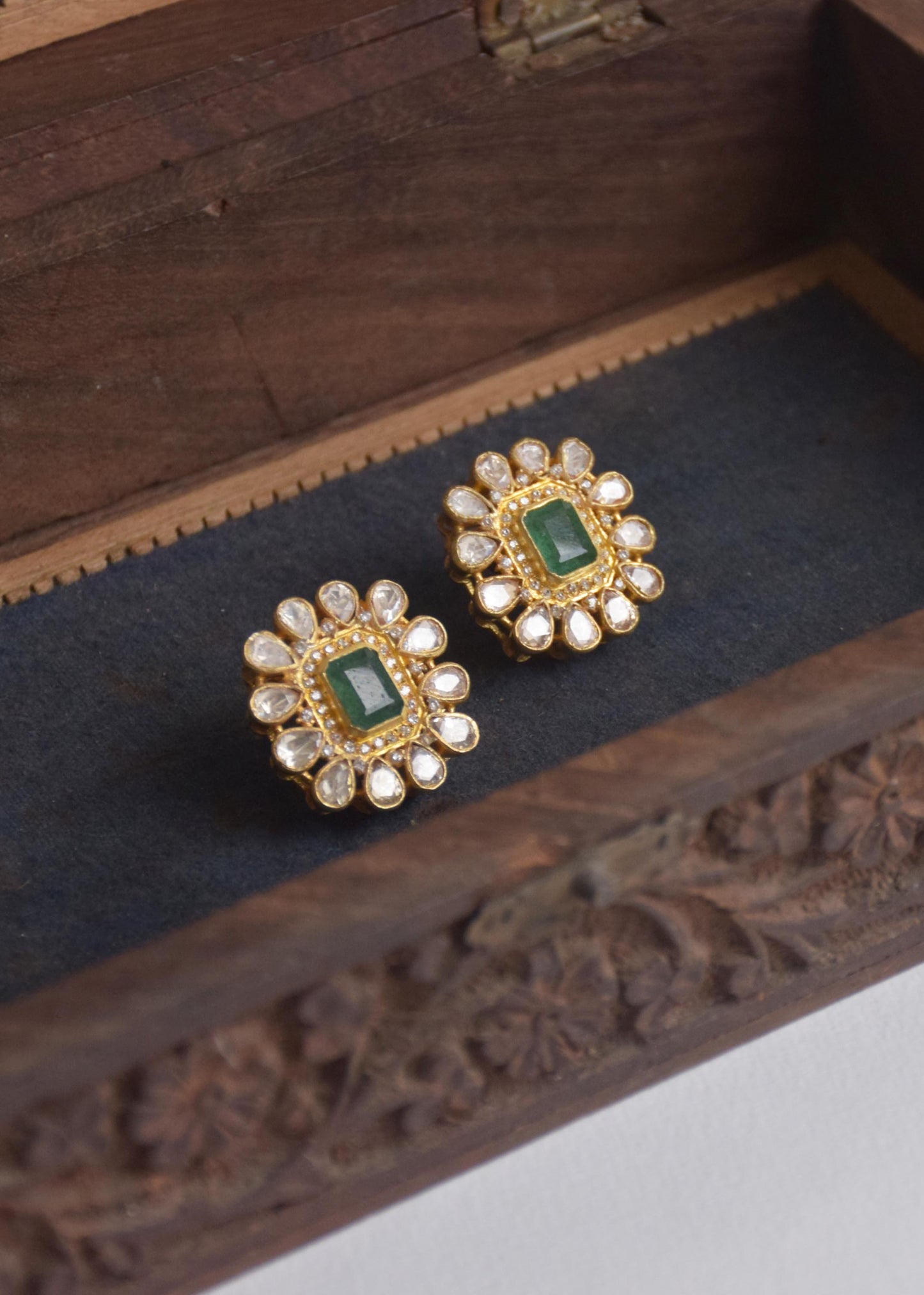 Stunning Polki stone earrings crafted meticulously from 925 silver, designed to shimmer and shine perfectly for evening soirees.