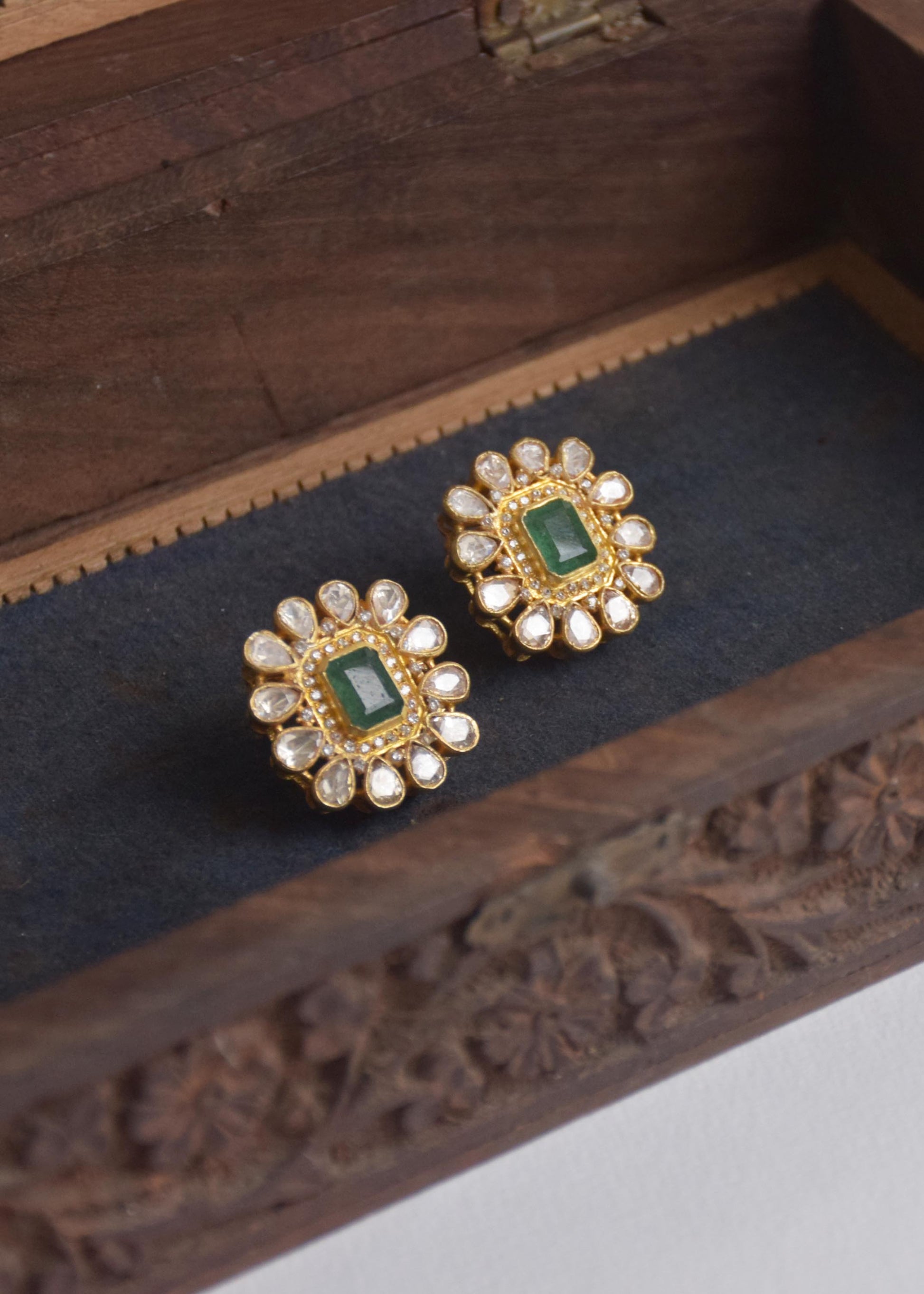Stunning Polki stone earrings crafted meticulously from 925 silver, designed to shimmer and shine perfectly for evening soirees.