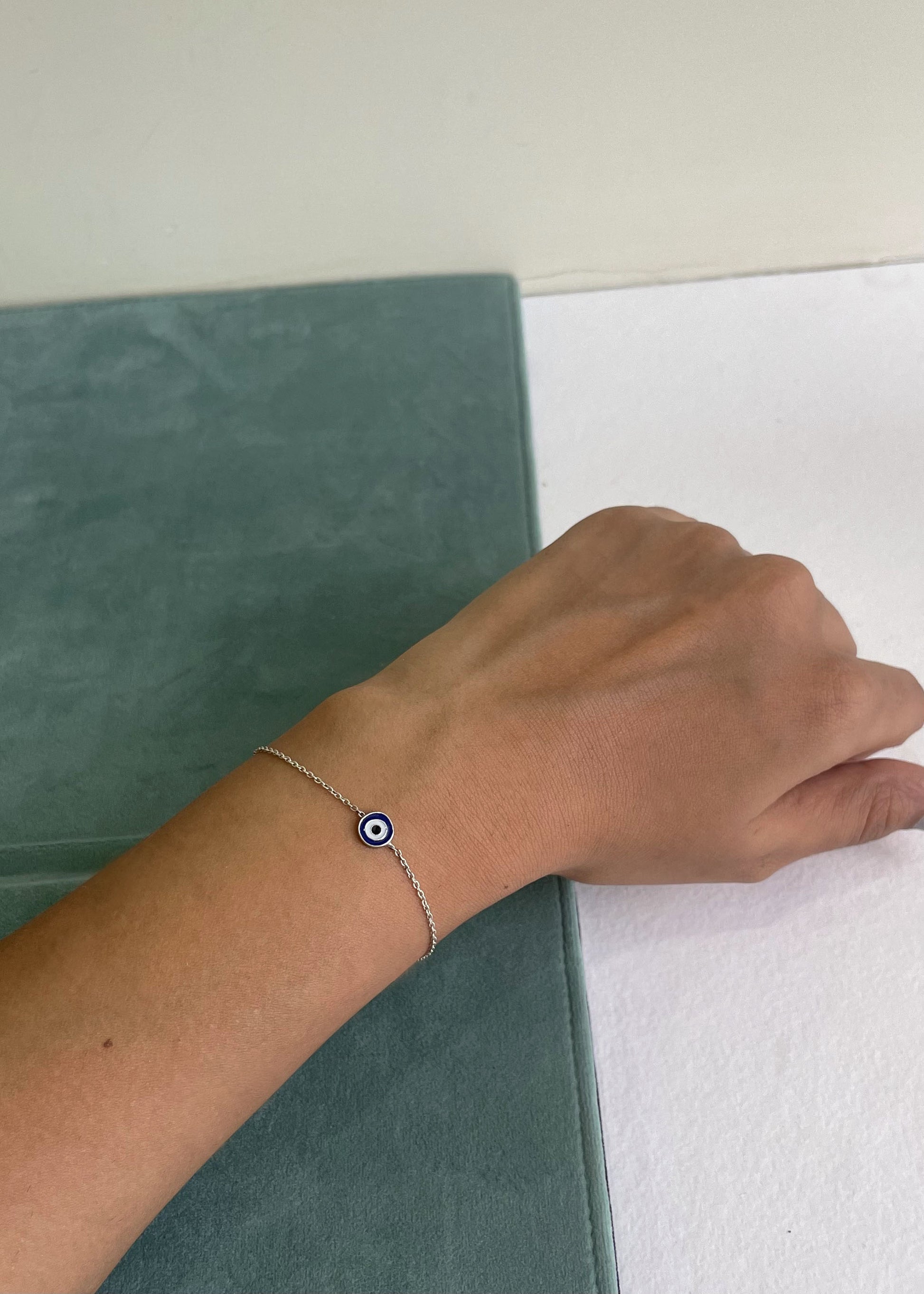 Handcrafted 925 silver bracelet with enamel Evil Eye charm