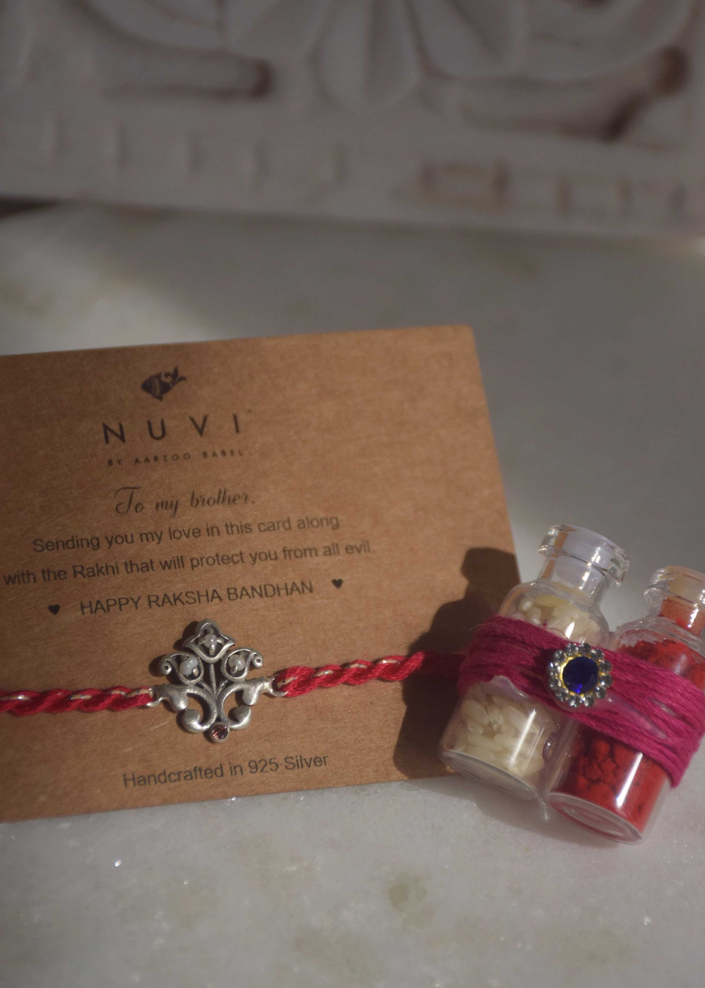 Premium handcrafted Pearl Motif rakhi for Raksha Bandhan festive celebrations