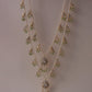 Radharani two-line ranihaar necklace handcrafted in 925 sterling silver, featuring lustrous freshwater pearls and hanging Jadau-studded units.