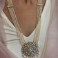 Nuvi Jewels statement Gulnaar necklace in 925 silver with gold plating, jadau centerpiece and pearl strands