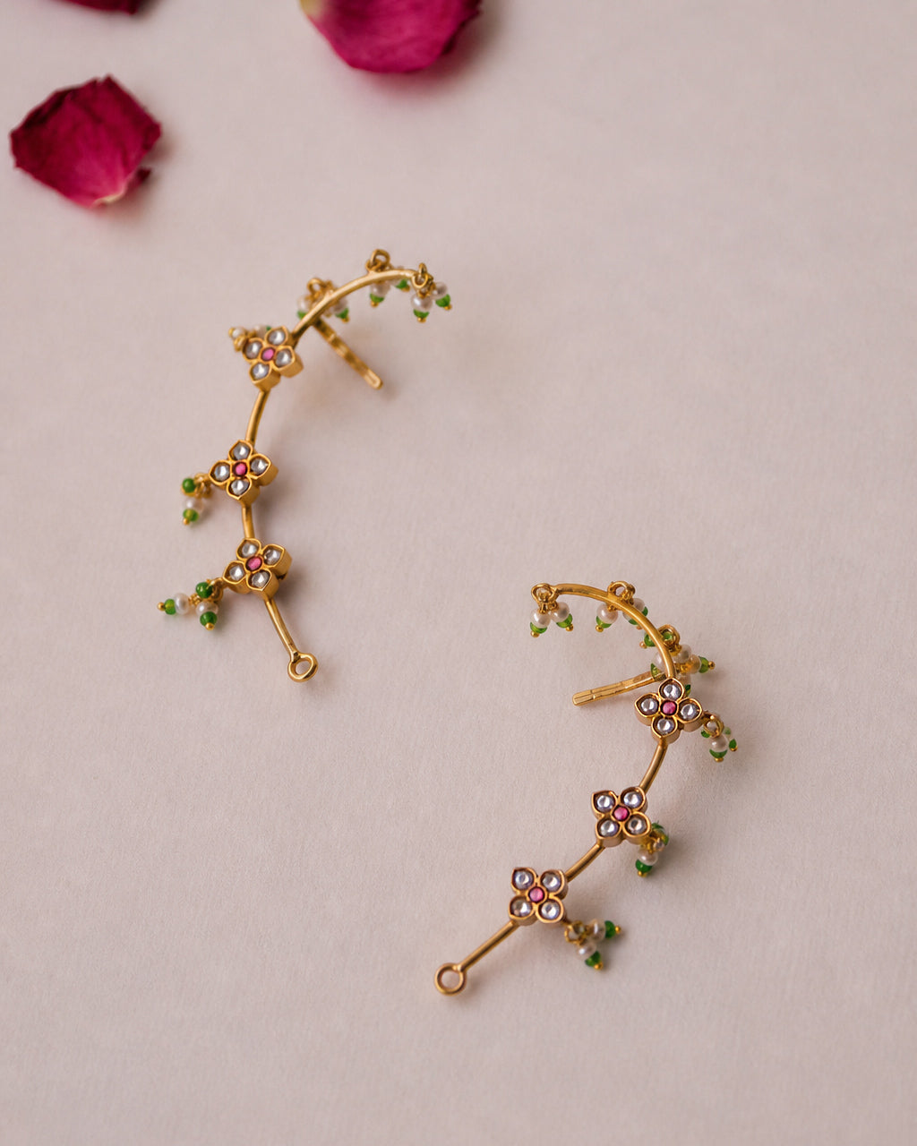 Handcrafted 925 silver Aarini ear cuff with intricate detailing, elegant festive jewelry by NUVI JEWELS