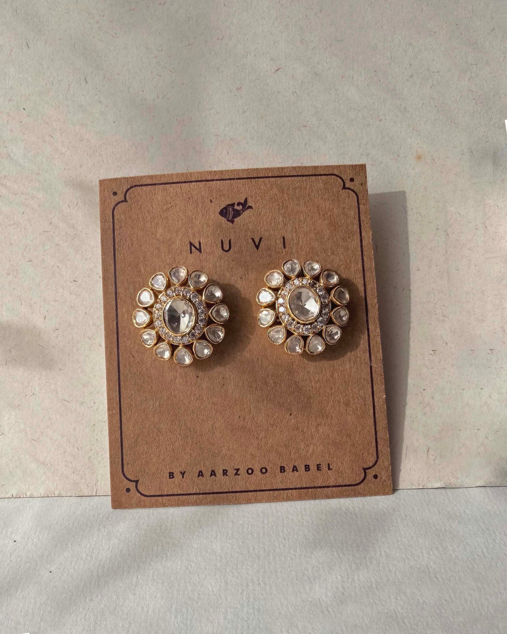 Elegant silver polki ear studs with gold finish inspired by timeless Indian jewelry artistry | NUVI JEWELS