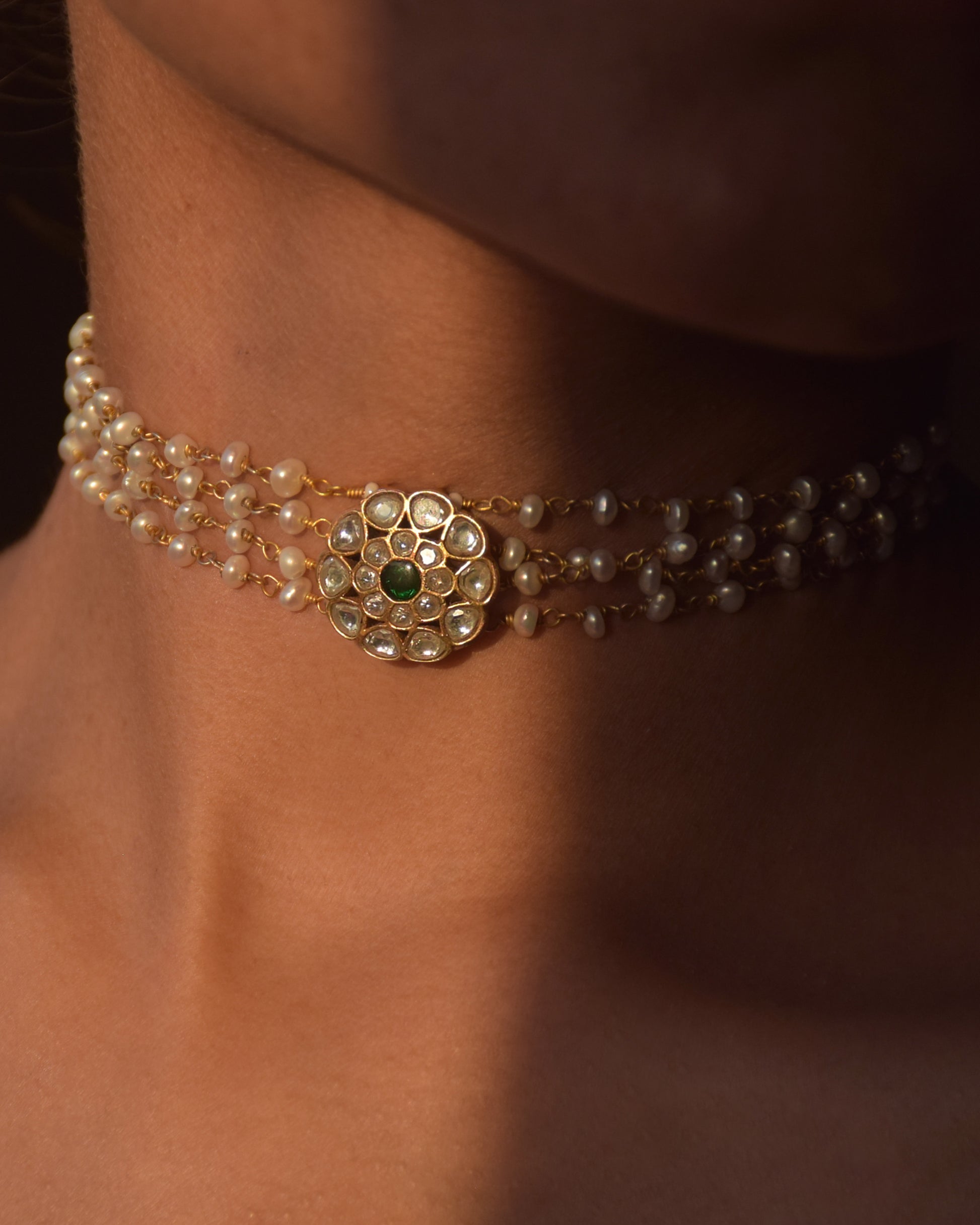 Elegant Nuvi Jewels choker featuring sterling silver gold plated design with freshwater pearls