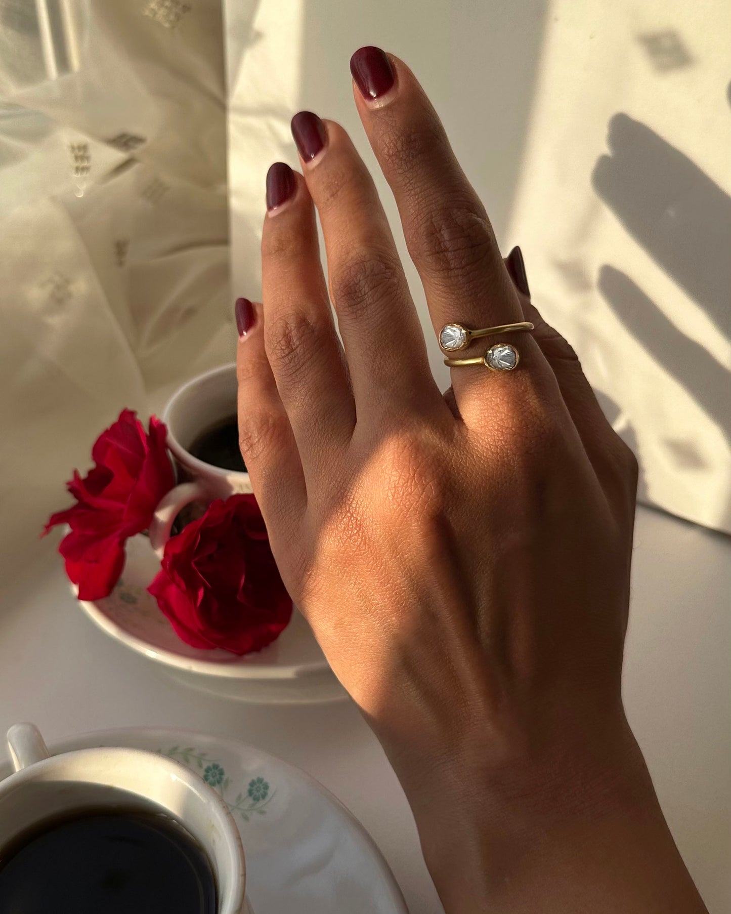 Nuvi Jewels statement ring in 92.5 silver moissanite polki accents